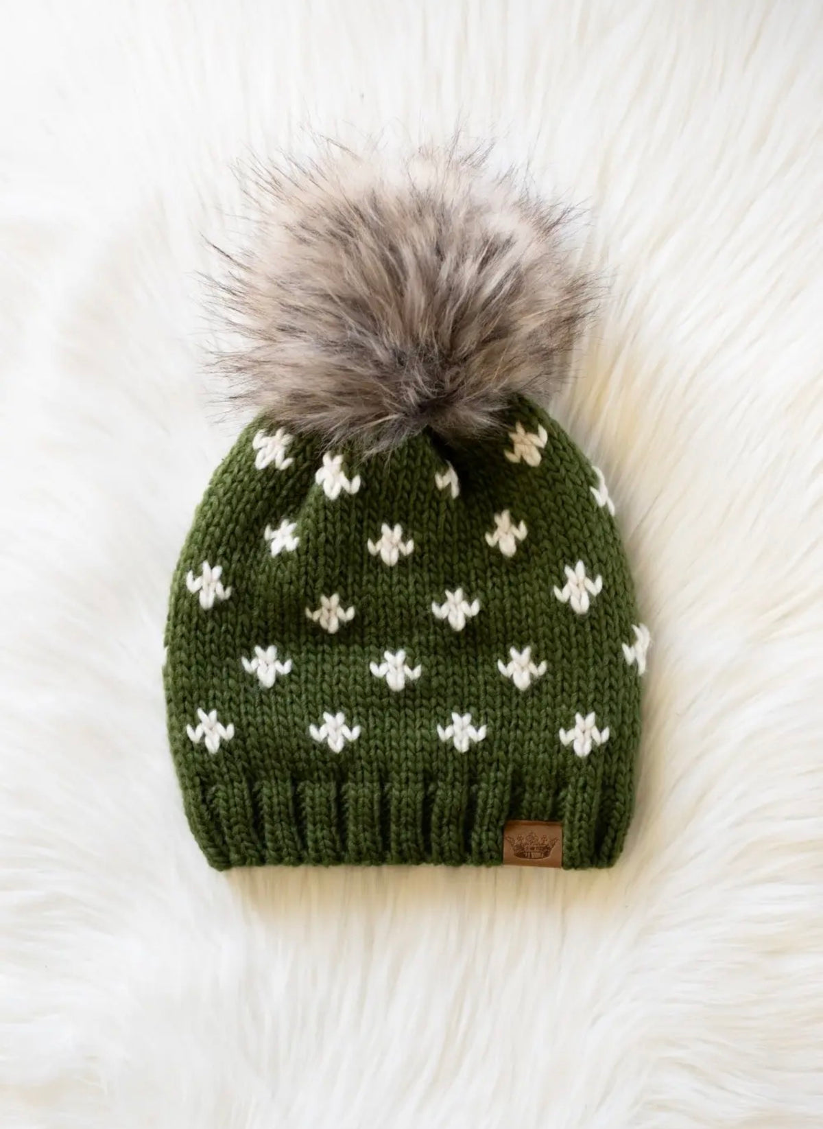 Olive Fleur-de-Lis Knit Pom Beanie 🤍