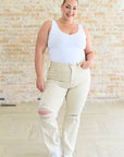 Selena High Rise Distressed 90's Straight Jeans in Bone