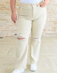 Selena High Rise Distressed 90's Straight Jeans in Bone