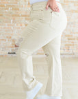 Selena High Rise Distressed 90's Straight Jeans in Bone