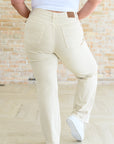 Selena High Rise Distressed 90's Straight Jeans in Bone