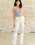 Selena High Rise Distressed 90's Straight Jeans in Bone