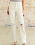 Selena High Rise Distressed 90's Straight Jeans in Bone