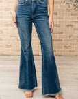 Miley High Waist Control Top Frayed Hem Flare Jeans