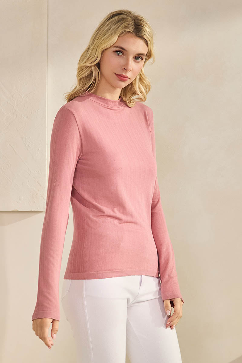 Women's Seamlessly Soft Ribbed Modal Mock Neck Long Sleeve Top