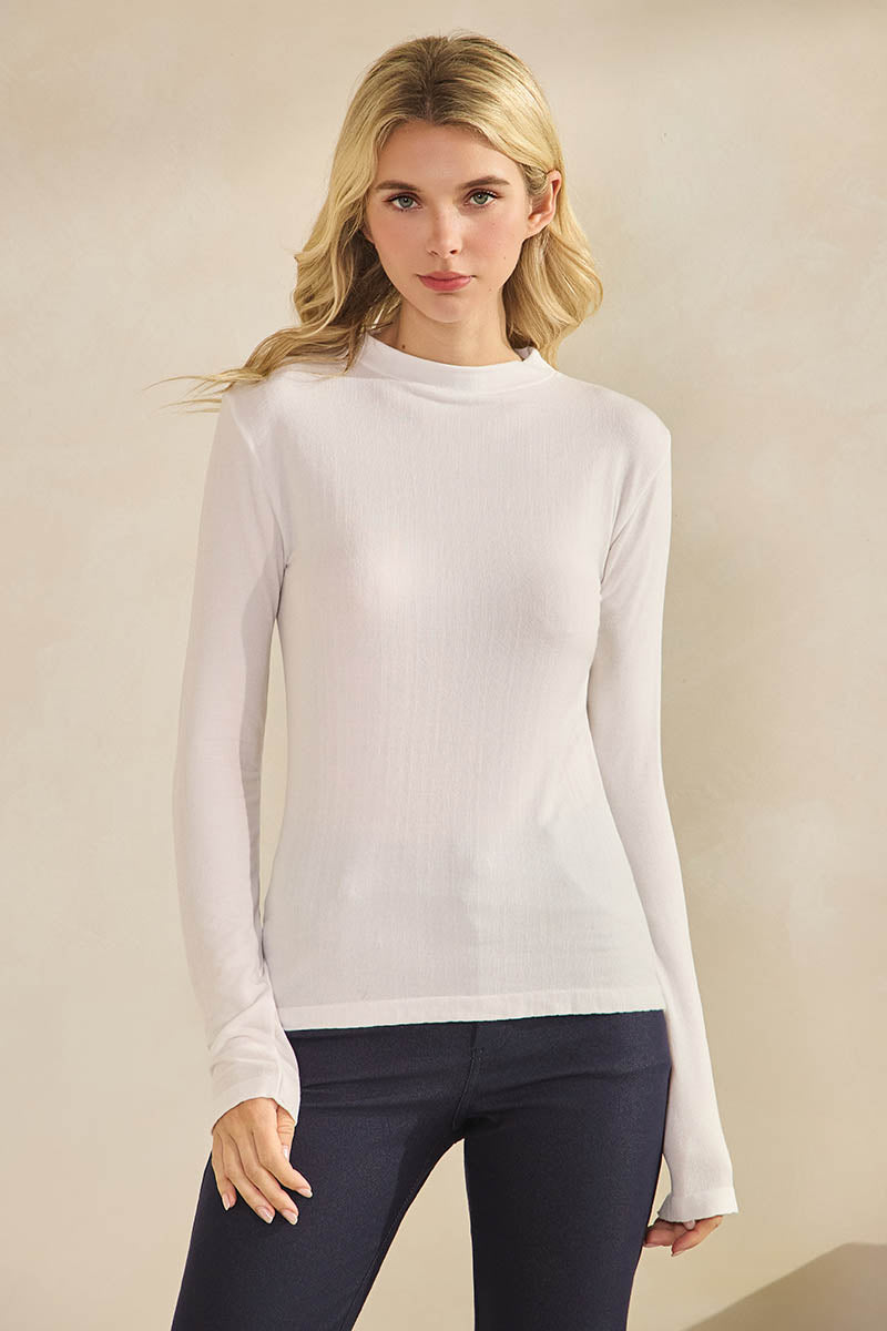 Women's Seamlessly Soft Ribbed Modal Mock Neck Long Sleeve Top