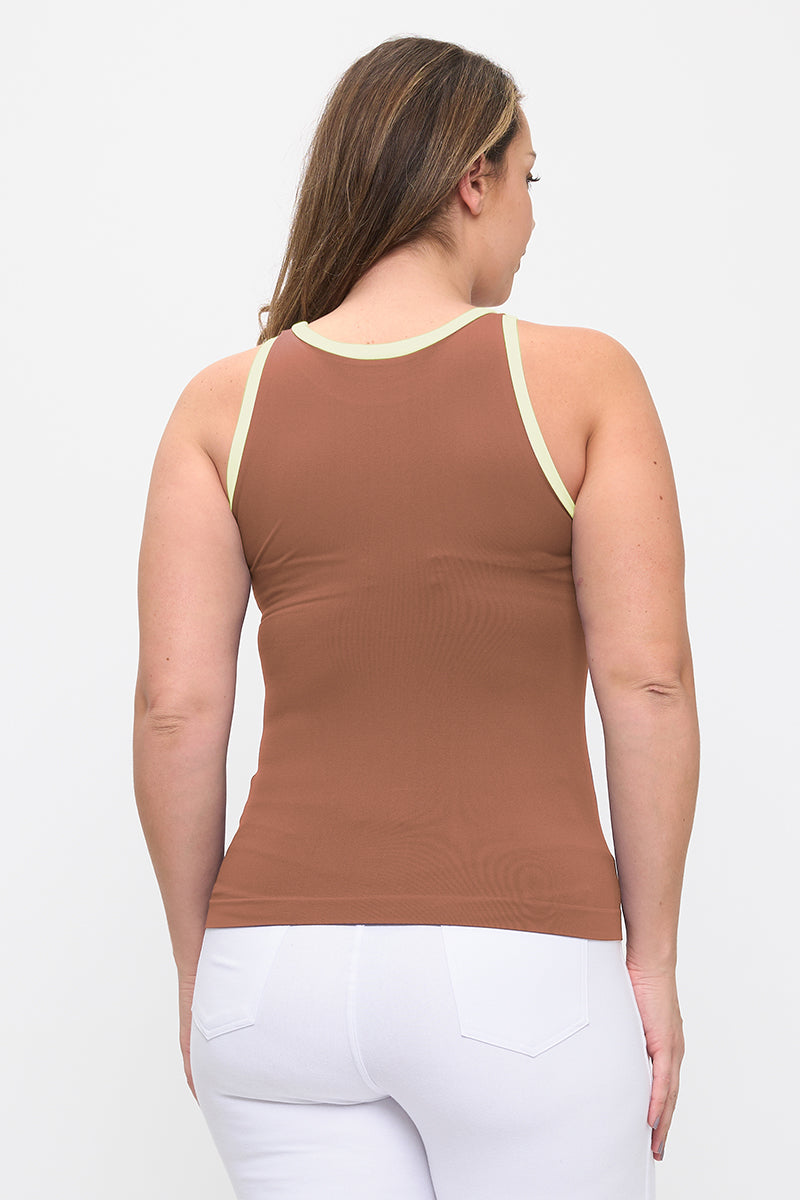Reversible High Neck Contrast Trim Tank Top