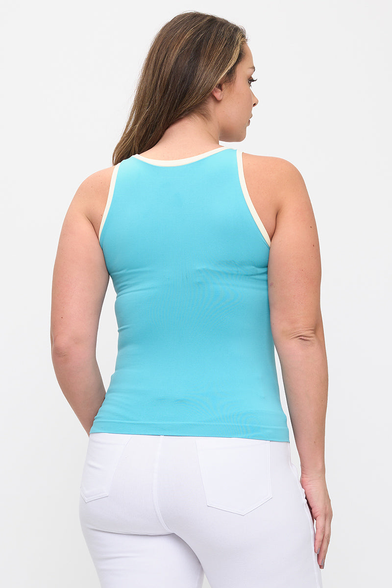 Reversible High Neck Contrast Trim Tank Top