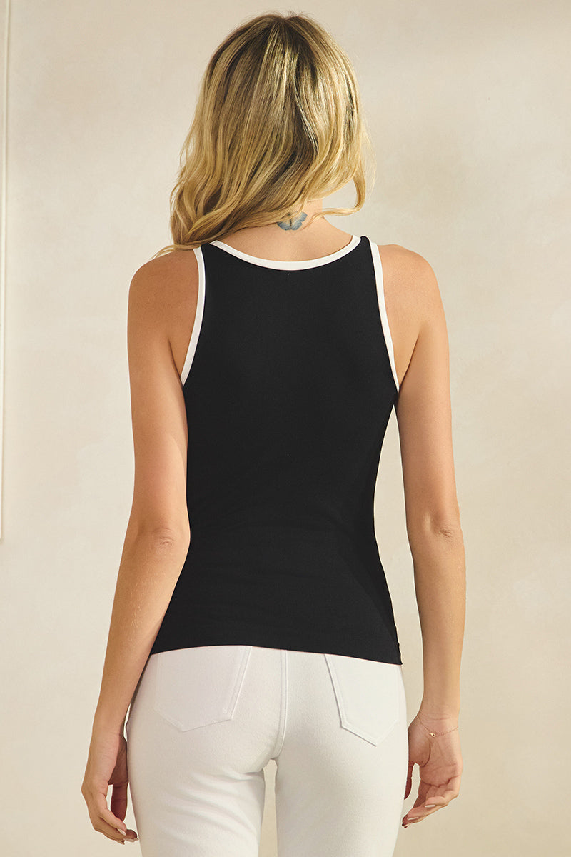 Reversible High Neck Contrast Trim Tank Top