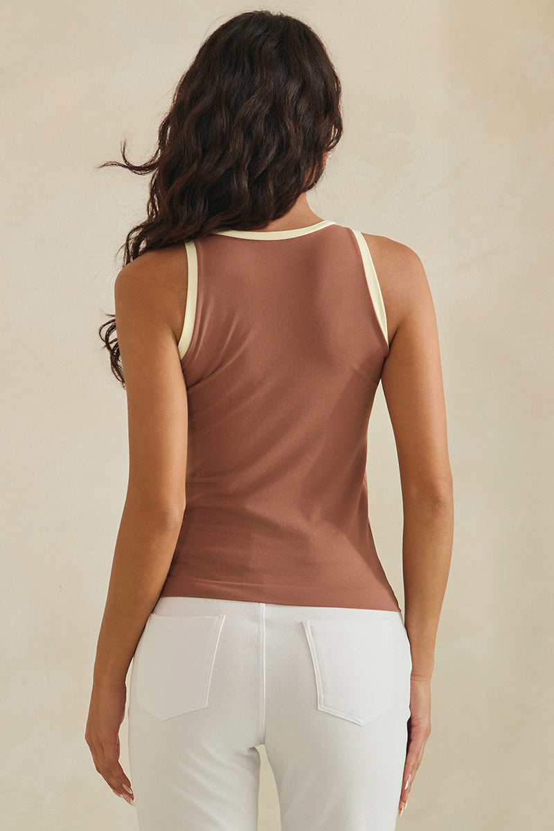 Reversible High Neck Contrast Trim Tank Top