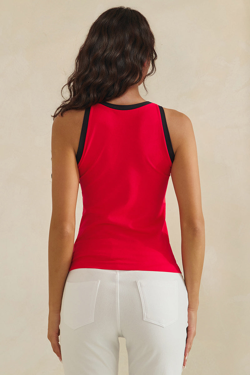 Reversible High Neck Contrast Trim Tank Top