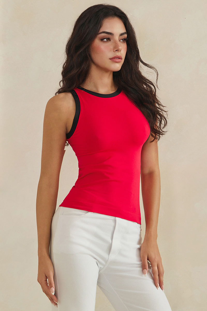 Reversible High Neck Contrast Trim Tank Top