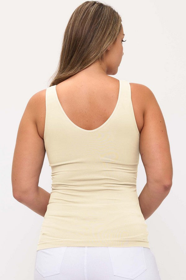 Seamless U/V-Neckline Tank with Built-In Bra