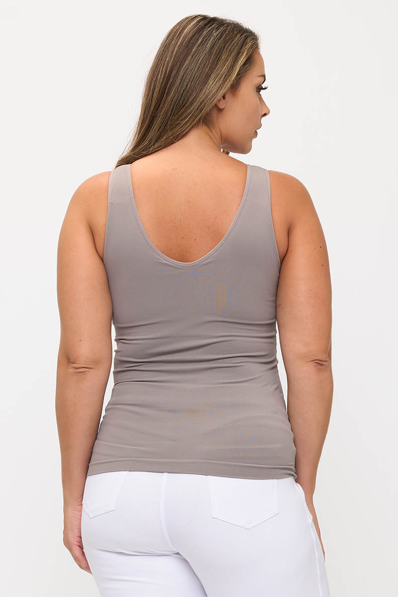 Seamless U/V-Neckline Tank with Built-In Bra