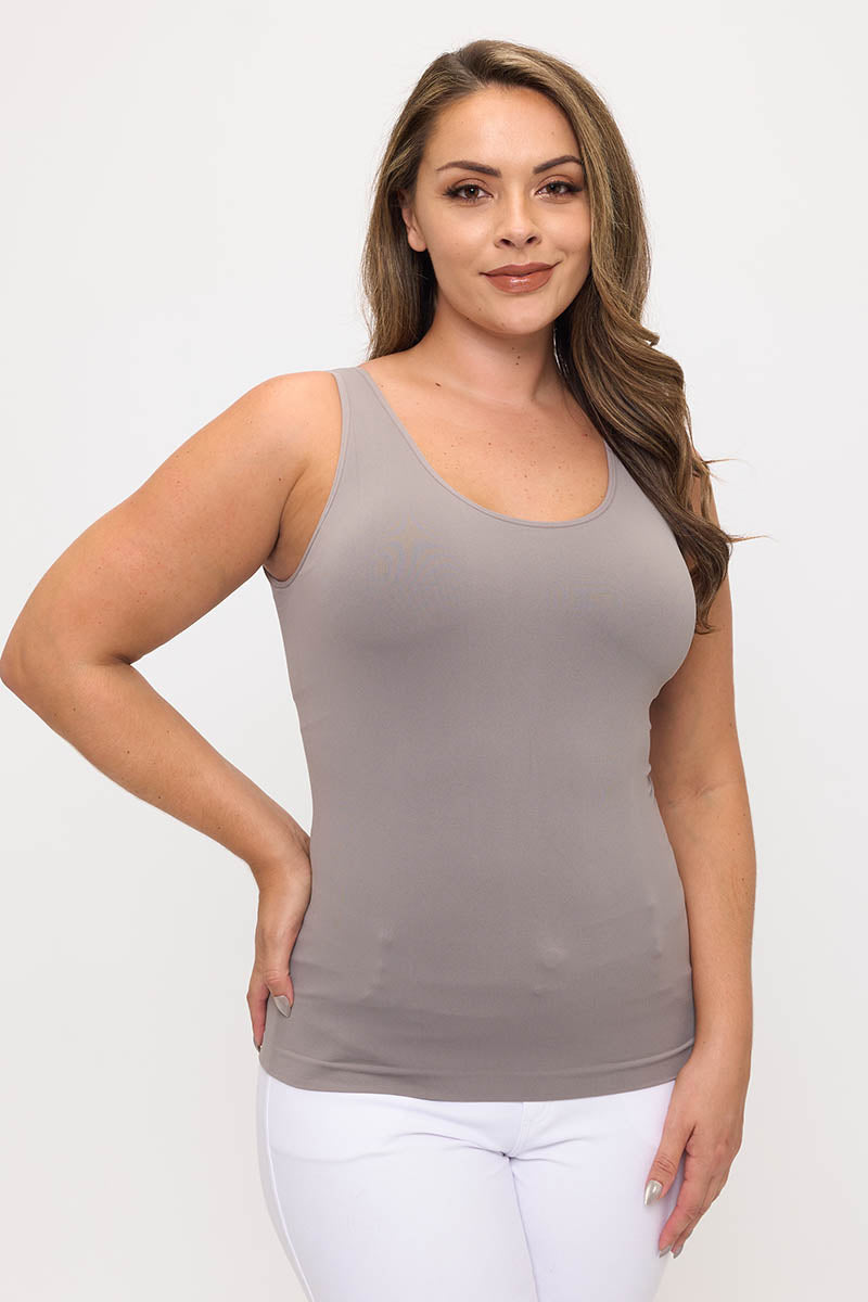 Seamless U/V-Neckline Tank with Built-In Bra