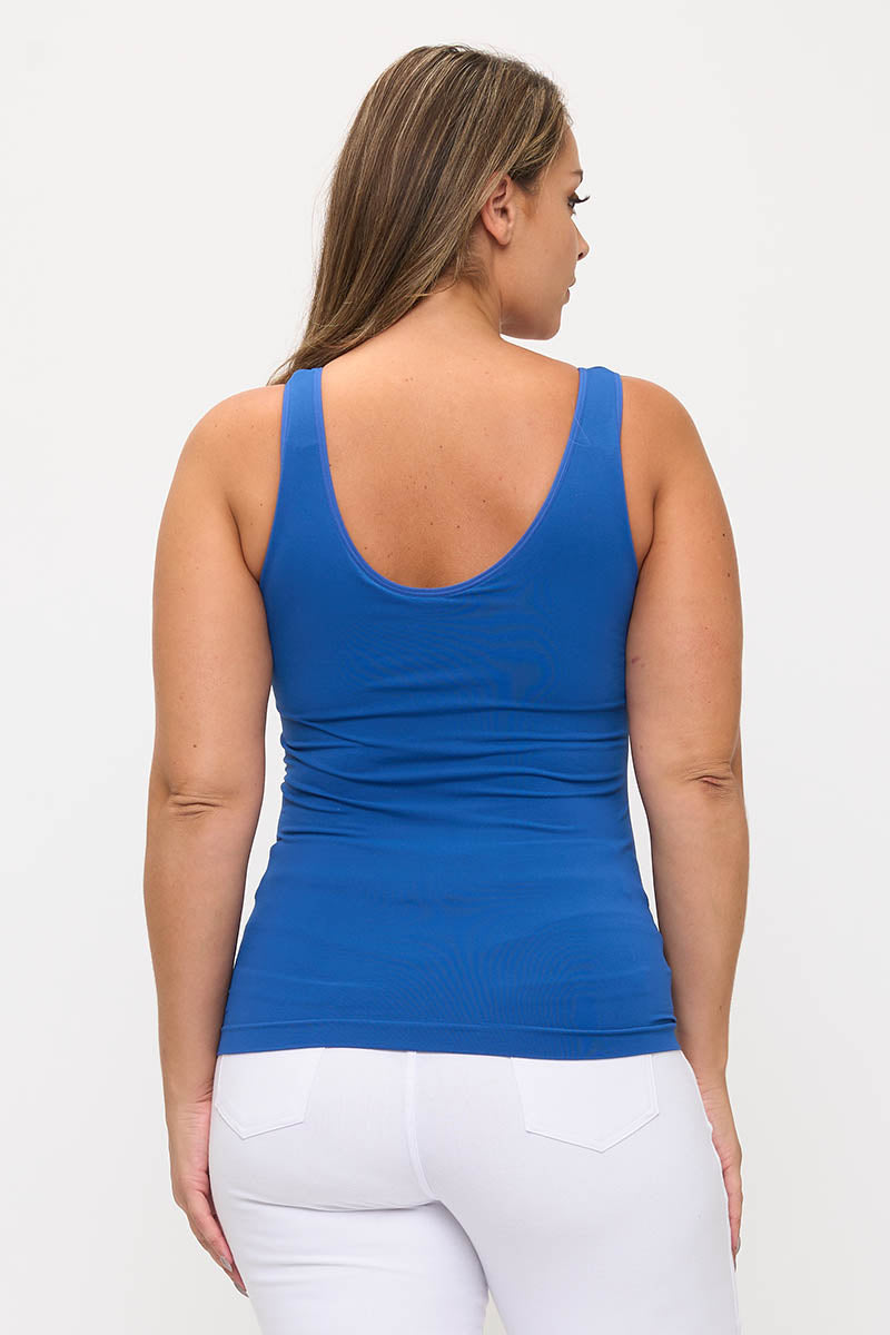 Seamless U/V-Neckline Tank with Built-In Bra