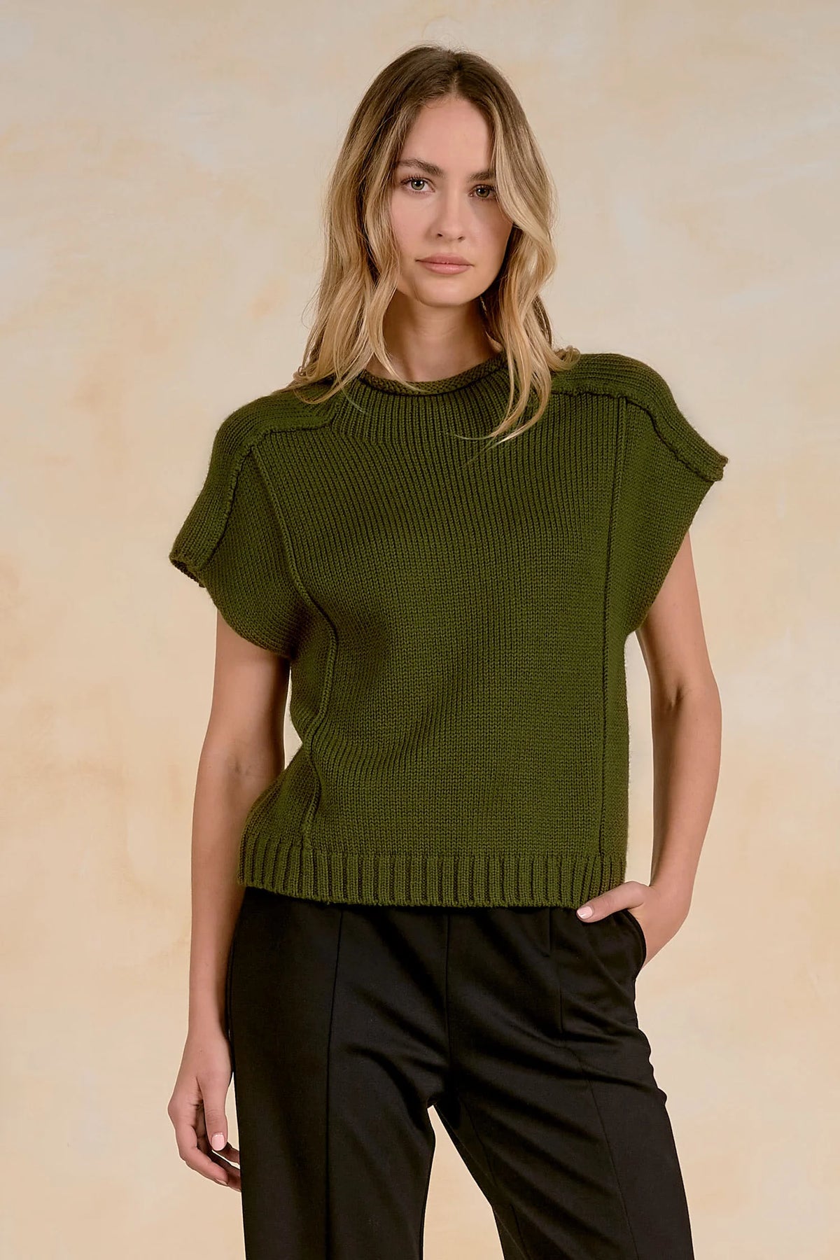 Mock Neck Cap Sleeve Knit Sweater