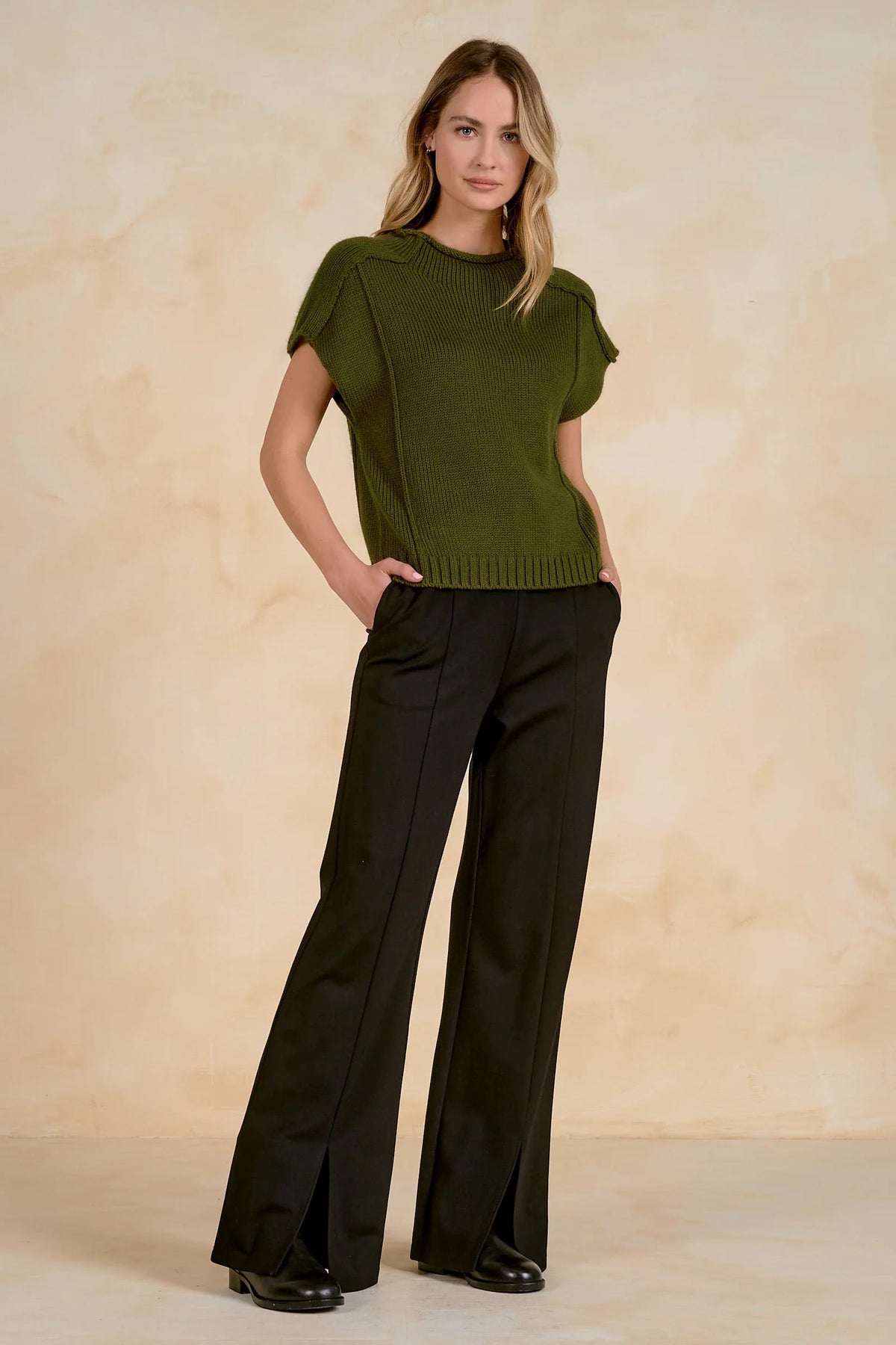 Mock Neck Cap Sleeve Knit Sweater