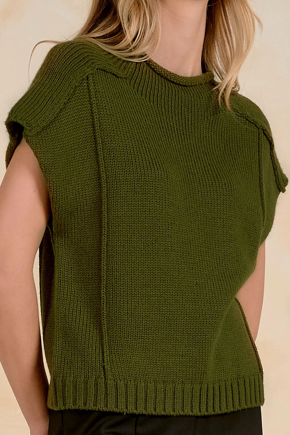 Mock Neck Cap Sleeve Knit Sweater