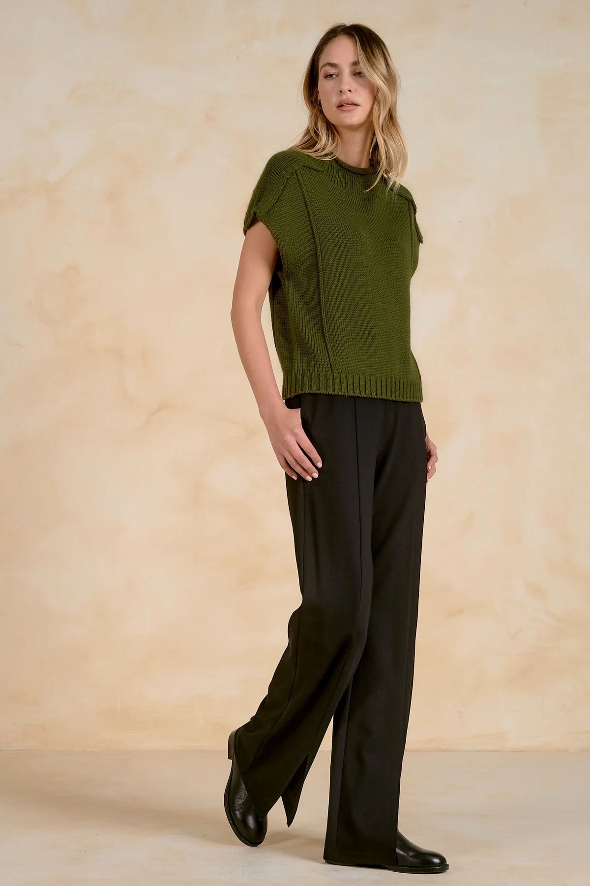 Mock Neck Cap Sleeve Knit Sweater