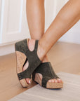 Walk This Way Wedge Sandals in Olive Suede