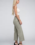 Acid Washed High Waist Frayed Hem Straight Pants