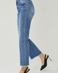 High Waist Raw Hem Slit Straight Jeans