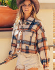 BiBi Brushed Plaid Crop Jacket with Pockets