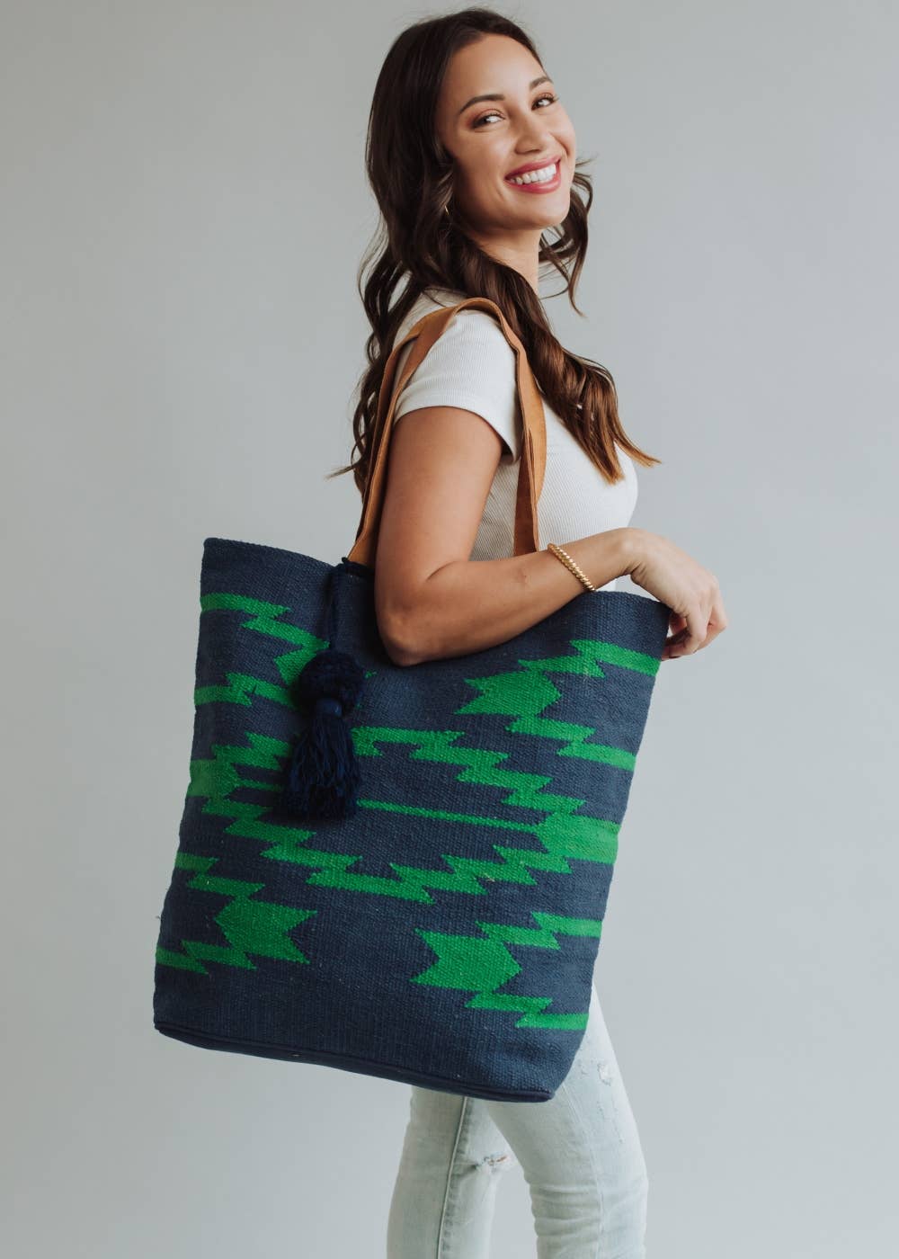 Navy &amp; Green Aztec Tote