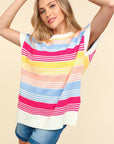 Haptics Striped Side Slit Short Sleeve Knit Top