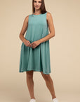 Sleeveless Flared Dress with Side Pockets