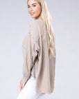 Double Gauze Oversized 3/4 Button Henley Neck Top