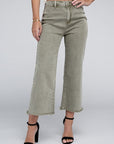 Acid Washed High Waist Frayed Hem Straight Pants