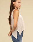 Shark Bite Side Slit Short Sleeveless Top