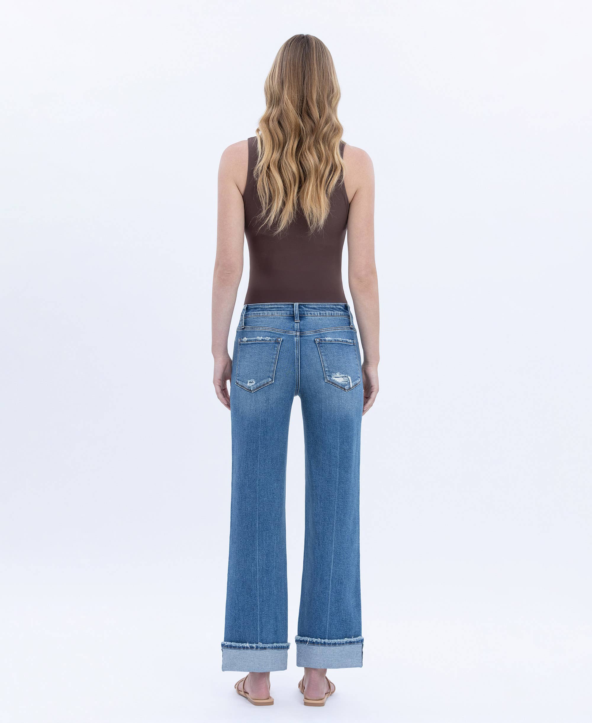 Flying Monkey Cuffed Slim Wide Leg Jeans