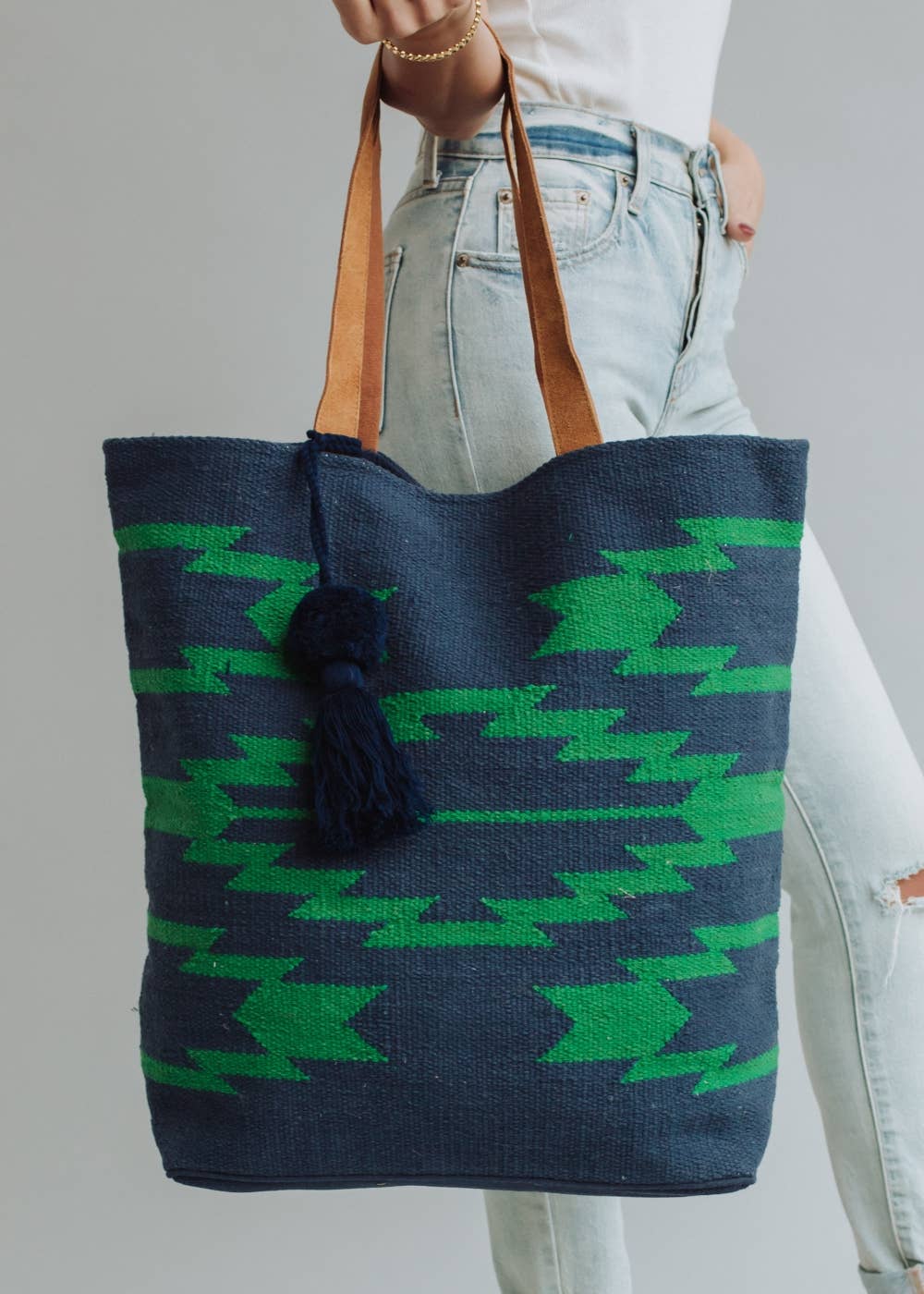 Navy &amp; Green Aztec Tote