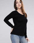 Cotton V-Neck Long Sleeve T-Shirt