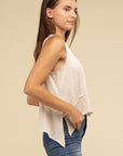 Shark Bite Side Slit Short Sleeveless Top