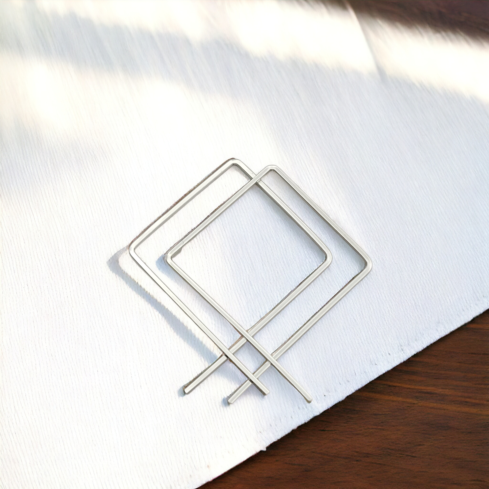 Sterling Silver Square Geometric Hoop Earrings