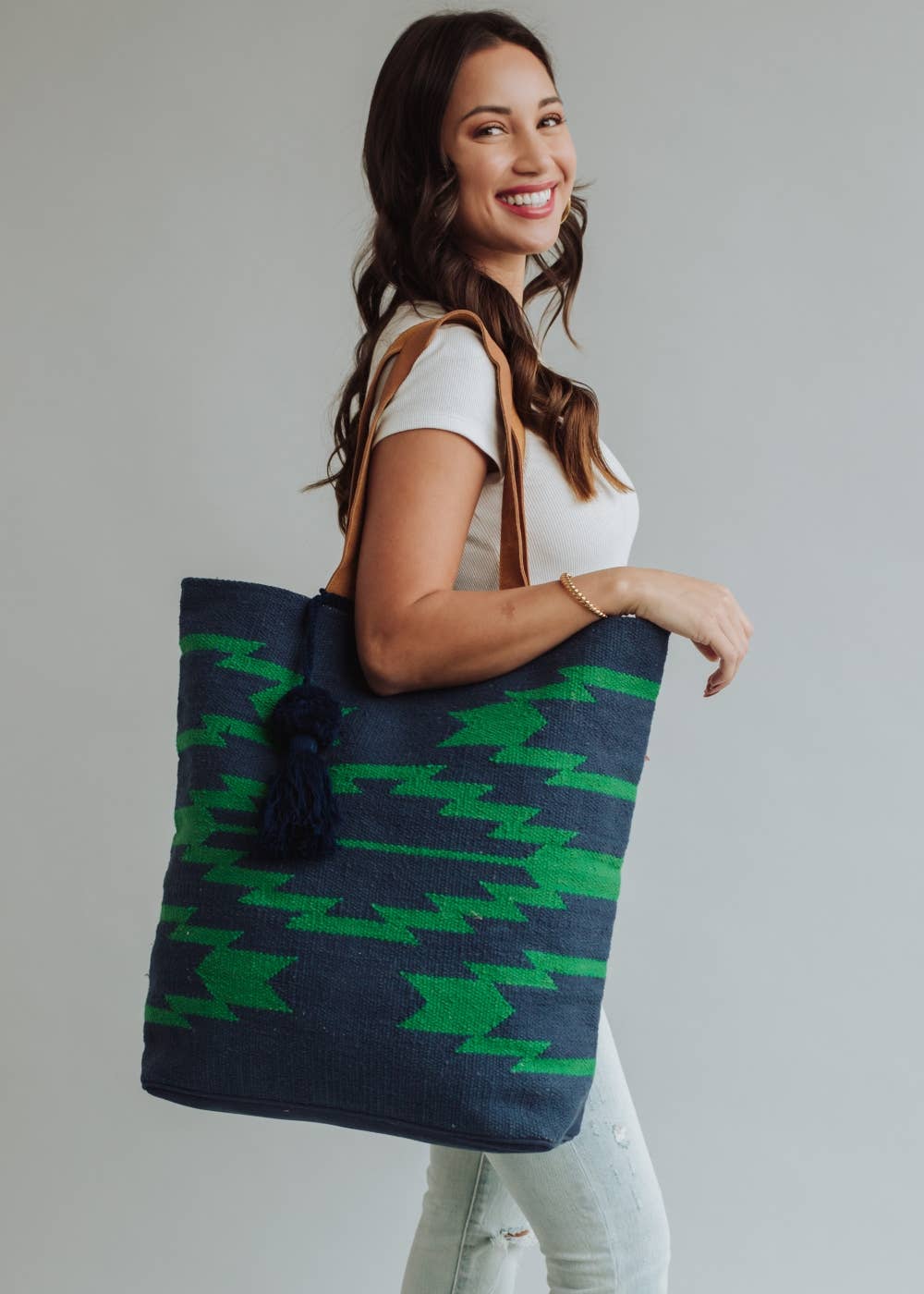 Navy &amp; Green Aztec Tote