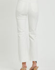 High Rise Button Fly Straight Ankle Jeans