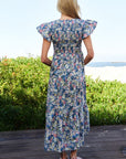 Vintage Garden Floral Flutter Smocking Midi Dress