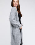 Twist Knitted Open Front Cardigan With Pockets