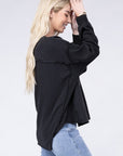 Double Gauze Oversized 3/4 Button Henley Neck Top