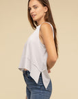 Shark Bite Side Slit Short Sleeveless Top