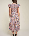 Vintage Garden Floral Flutter Smocking Midi Dress