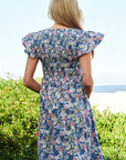 Vintage Garden Floral Flutter Smocking Midi Dress