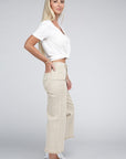 Acid Washed High Waist Frayed Hem Straight Pants