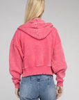 Acid Wash Fleece Cropped Zip-Up Hoodie