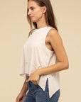 Shark Bite Side Slit Short Sleeveless Top